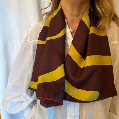 Brown silk scarf with spiral